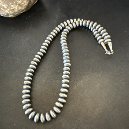 Sterling Silver Beads 8mm Rondelle Flat Sterling Silver Beads Necklace 18” 18831