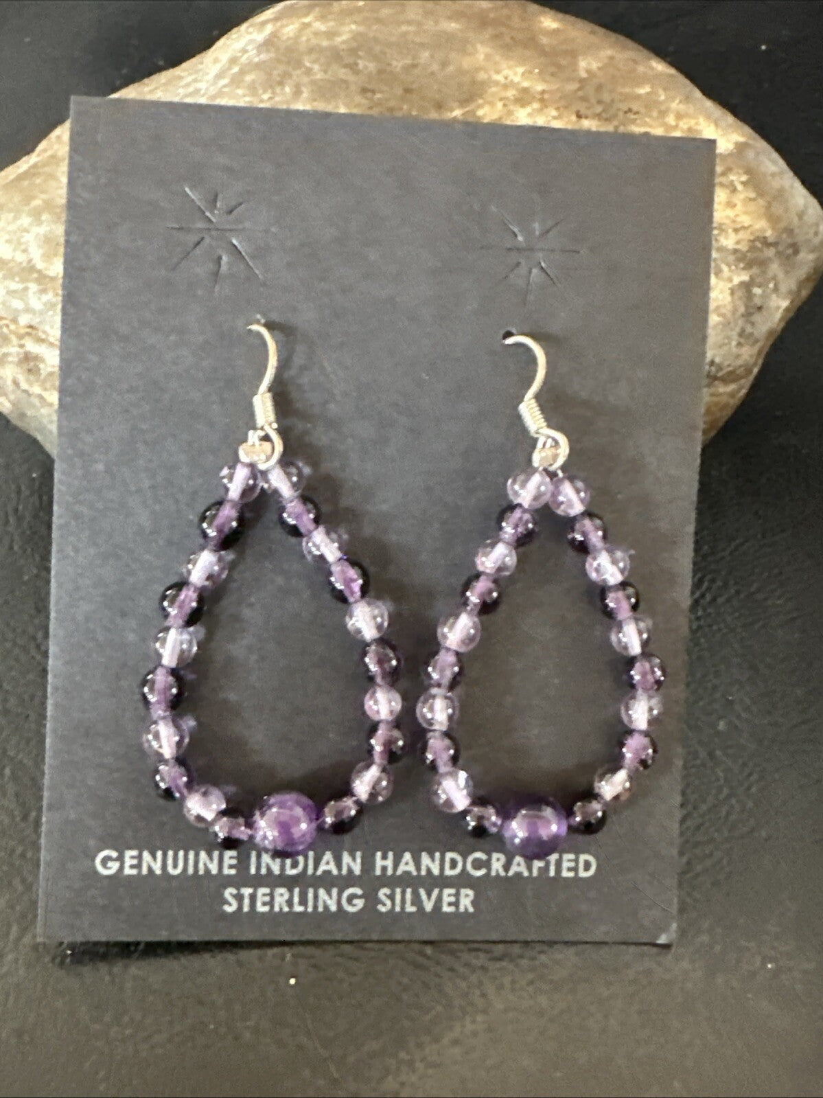 Purple Amethyst Bead Navajo Sterling Silver 1" Earrings 18639