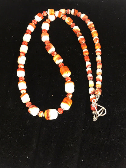 Red Spiny Oyster Navajo Pearls Sterling Silver Necklace 24" 08491