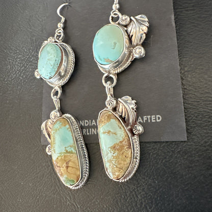 Green Royston Turquoise Navajo Sterling Silver Dangle Earrings 19601