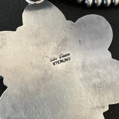 White Buffalo Turquoise Cluster Pendant Navajo Sterling Silver Necklace 19270