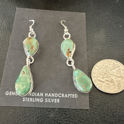 Green Royston Turquoise Navajo Sterling Silver Dangle Earrings 19405