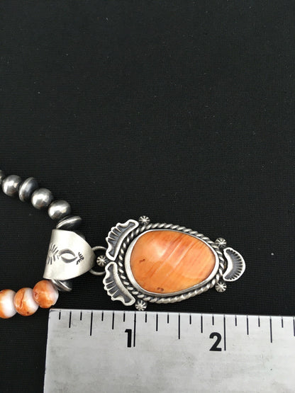 Orange Spiny Oyster Pendant Sterling Silver Beads Necklace 22" 01241