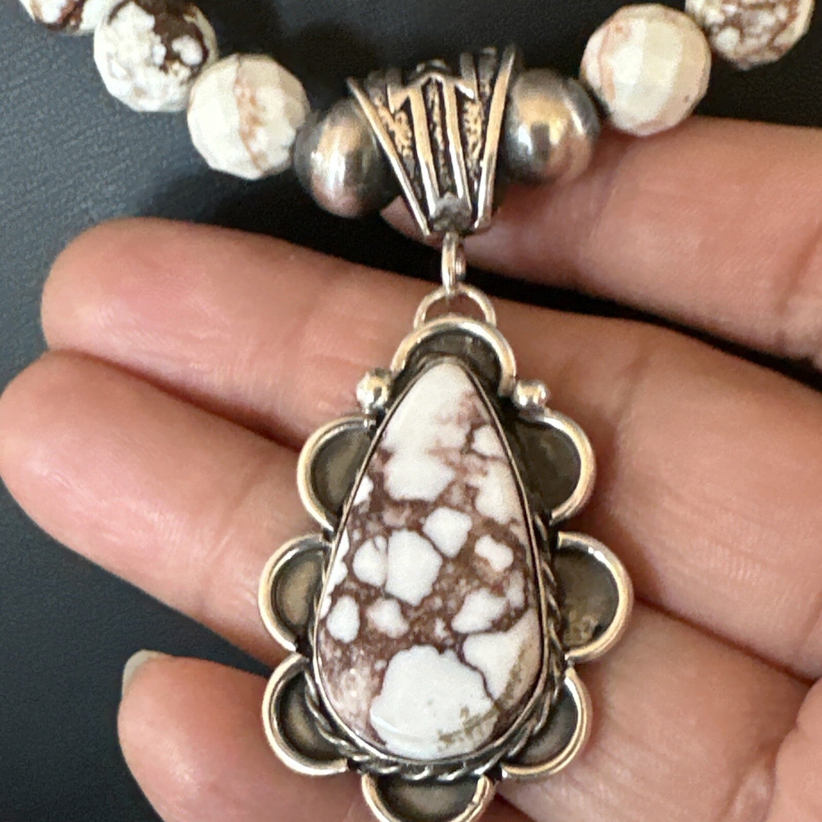 Wild Horse Turquoise Pendant Sterling Silver Beads Howlite Necklace 18030