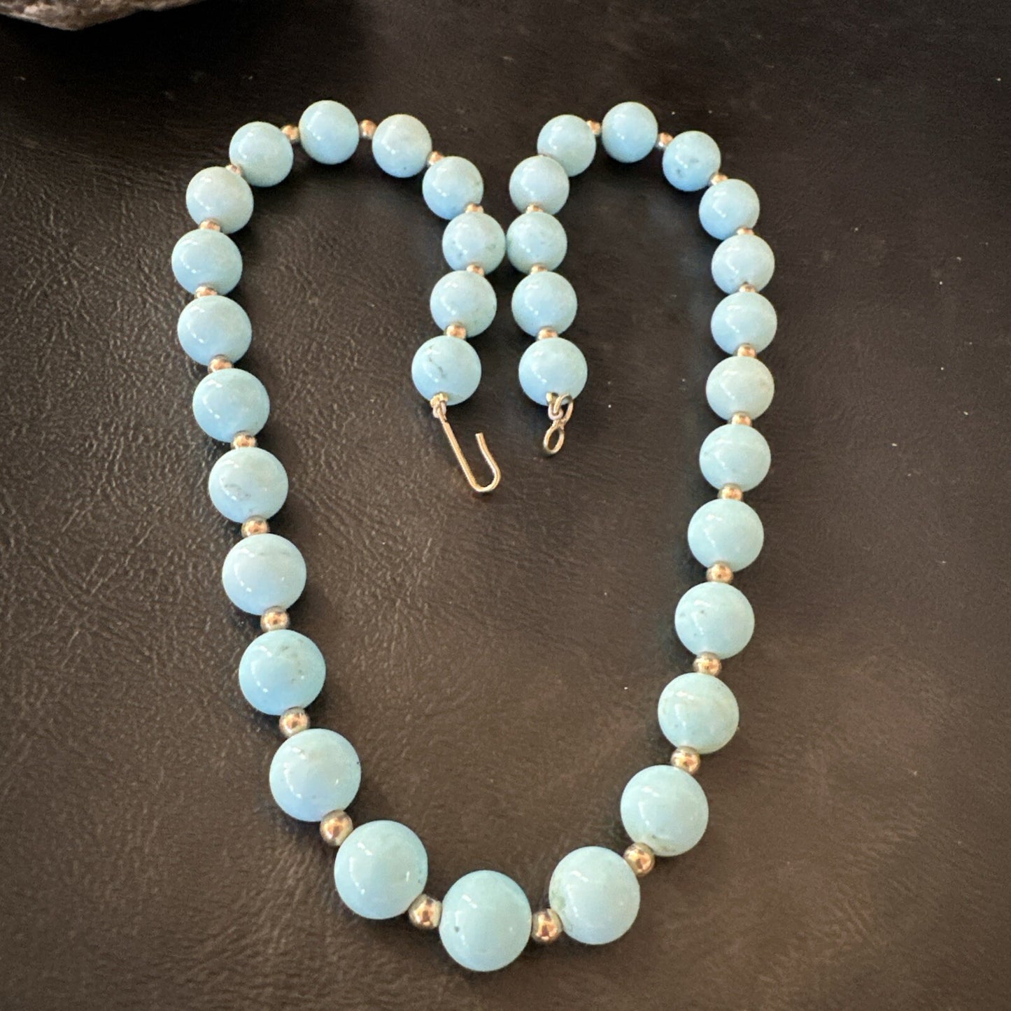 Goldfilled Womens 10mm Blue Dry Creek Turquoise Navajo Necklace 19” 18588