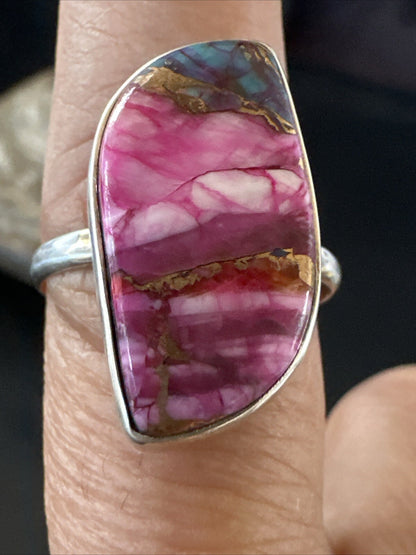 Blue Turquoise Purple Spiny Oyster Navajo Sterling Silver Ring Size 10 18202