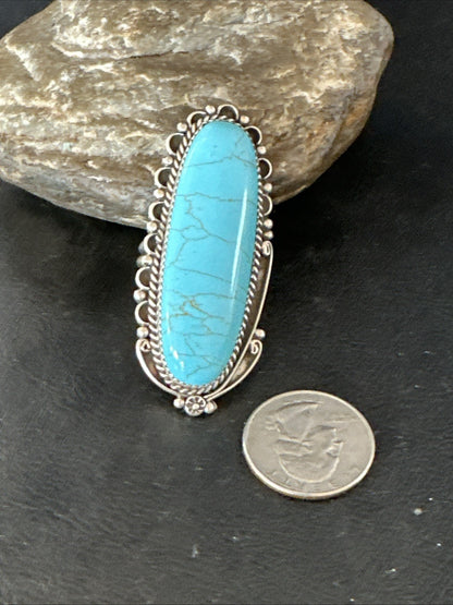 XL Blue Turquoise Navajo Sterling Silver Ring Size 10 19780