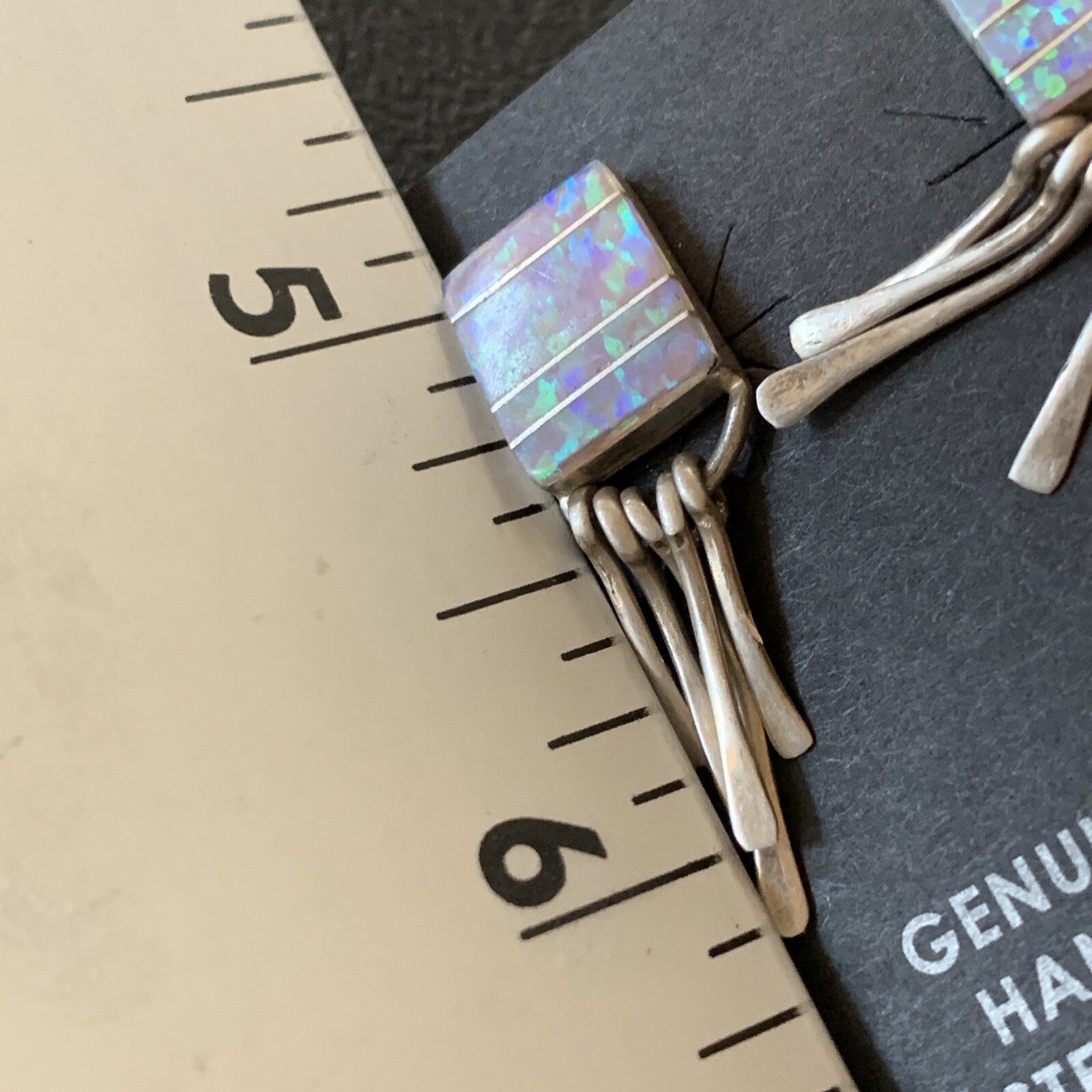 Blue Opal Inlay Navajo Sterling Silver Dangle Post Earrings 0.5" 12754