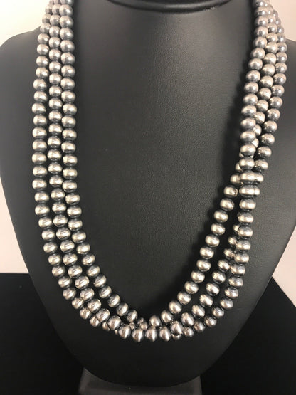 Native American Sterling Silver Navajo Pearls 7 mm Necklace 21” 3 Strand