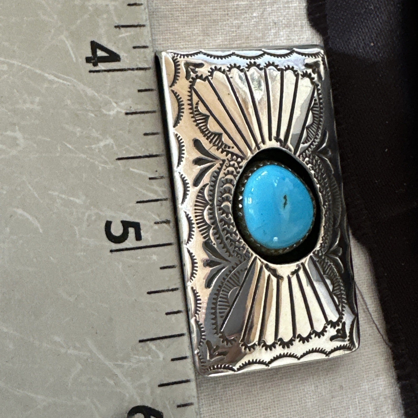 Mens Womens Blue Turquoise Navajo Stainless Stamped Silver Money Clip 19732