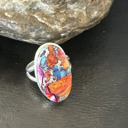 Blue Turquoise Spiny Oyster Southwestern Sterling Silver Ring Size 9 18460