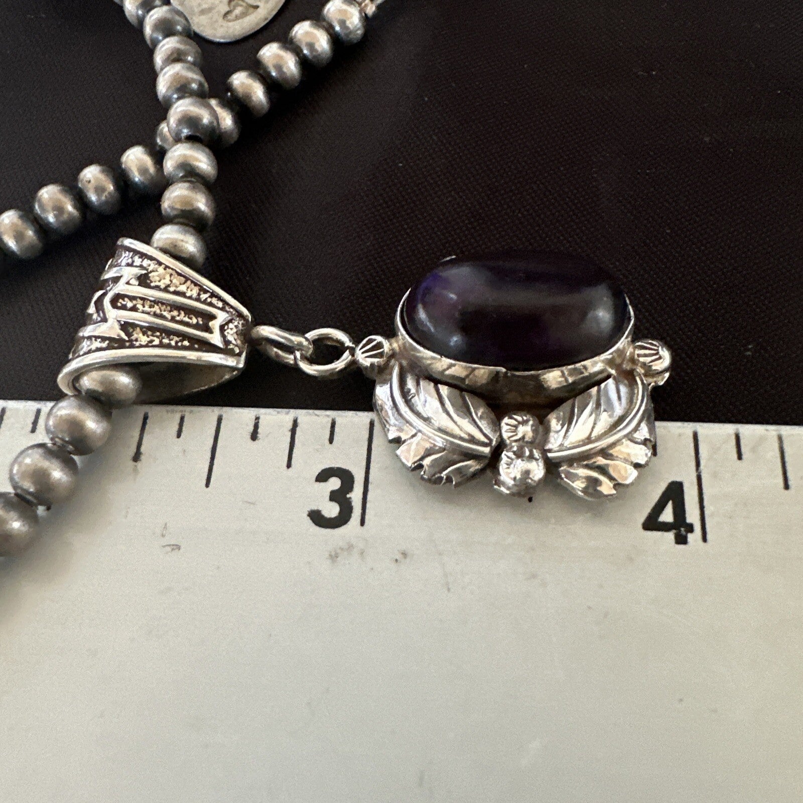 Purple Stone Pendant Navajo Pearls Sterling Silver Necklace 20” 18046