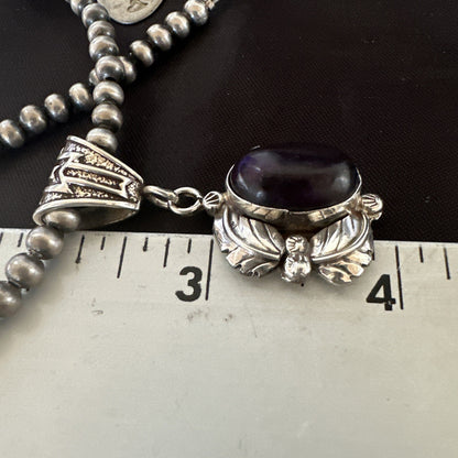 Purple Stone Pendant Navajo Pearls Sterling Silver Necklace 20” 18046