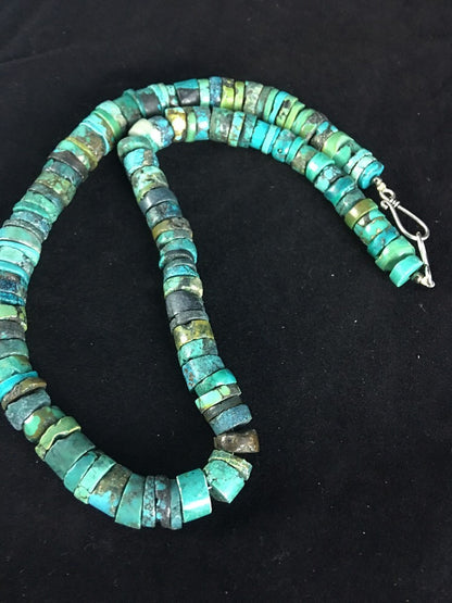 Turquoise Bead 8 mm Heishi Navajo Sterling Silver Necklace 20” 1135