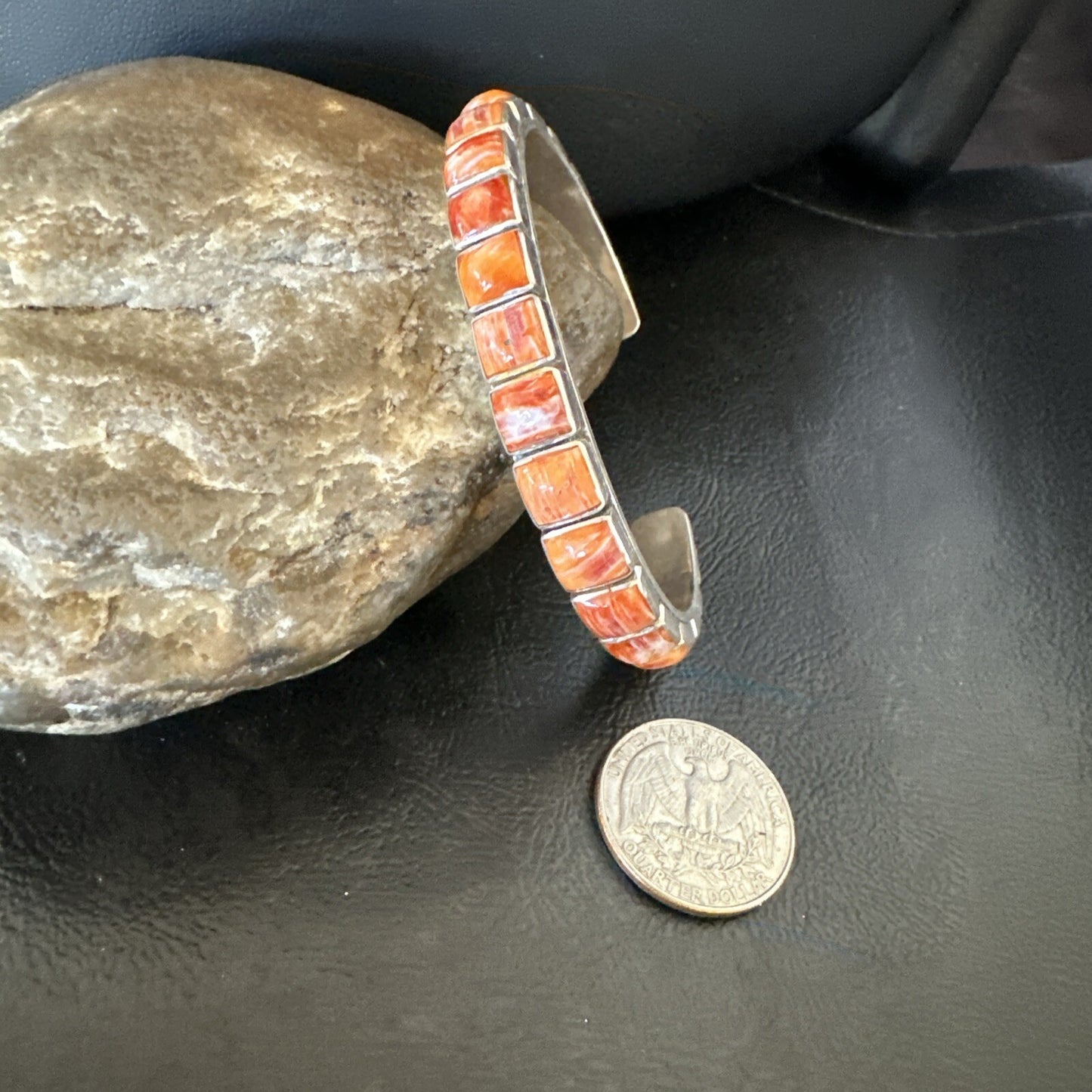 Womens Orange Red Spiny Oyster Southwestern Sterling Silver Cuff Bracelet 18376