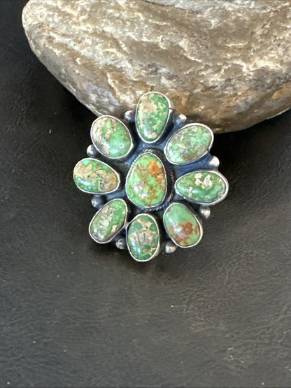 Navajo Sterling Silver Cluster Green Sonoran Gold Turquoise Ring Sz 8 18603