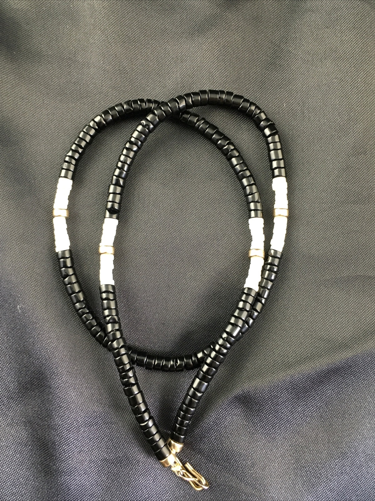 Black Onyx & Mother Of Pearl Navajo Sterling Silver Necklace 19" 10141
