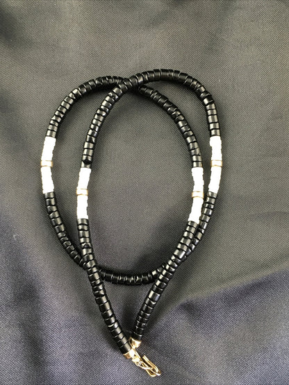 Black Onyx & Mother Of Pearl Navajo Sterling Silver Necklace 19" 10141