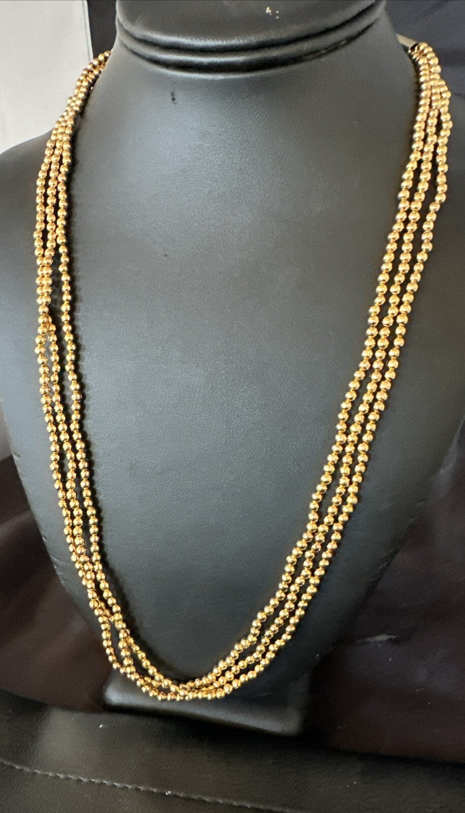 Gold Filled 3 Strand Bead Sterling Silver Necklace 24” 18647