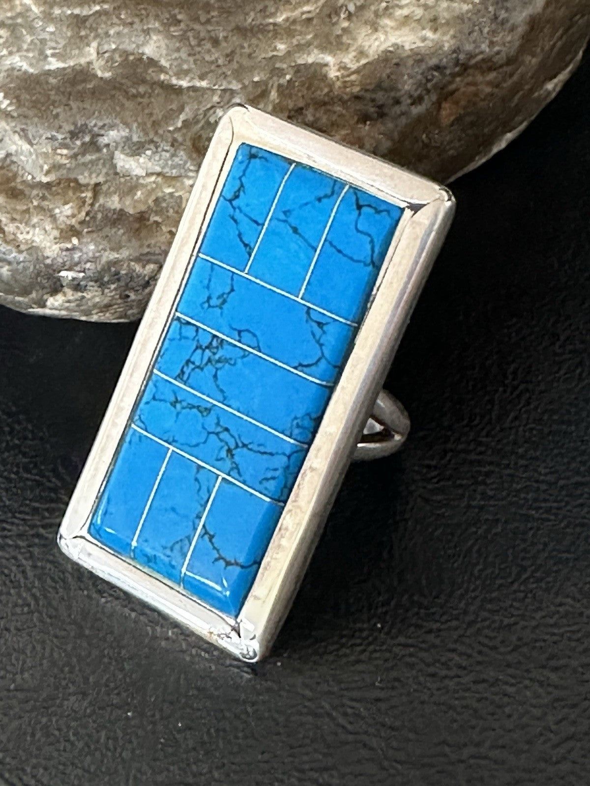 Harold Joe Mens Native American Navajo Blue Turquoise Inlay Ring Sz 11 19395