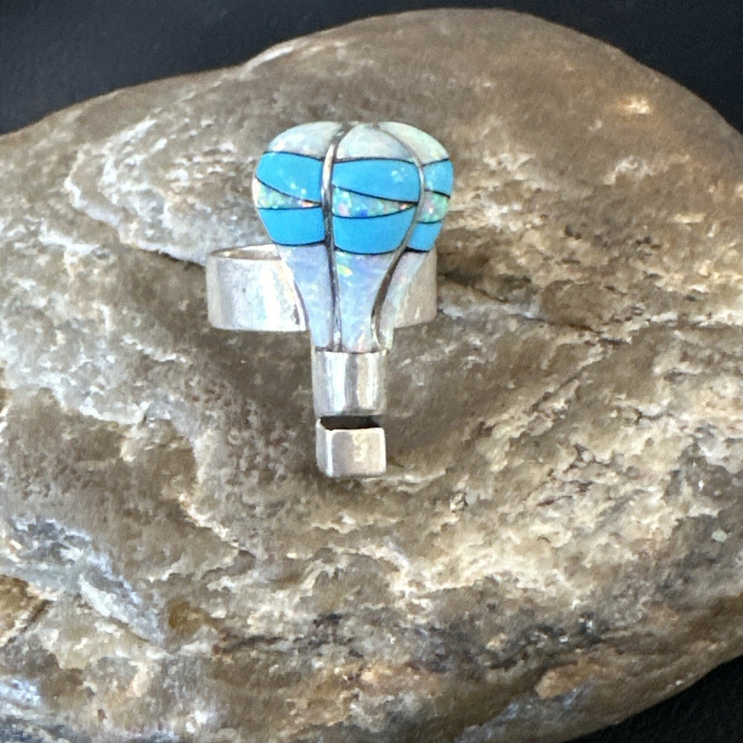 Navajo Balloon Blue Turquoise White Opal Inlay Band Ring Sz 6 18187