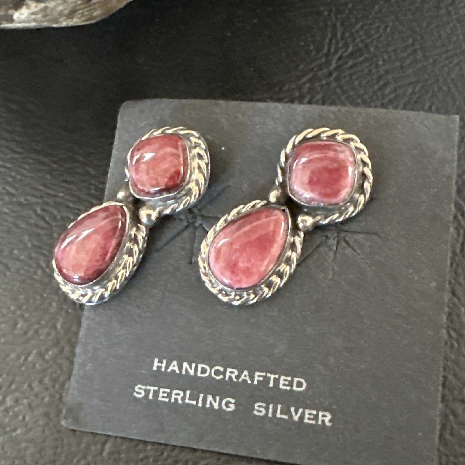 Native Purple Spiny Oyster Navajo Sterling Silver Dangle Earrings 1" 1606