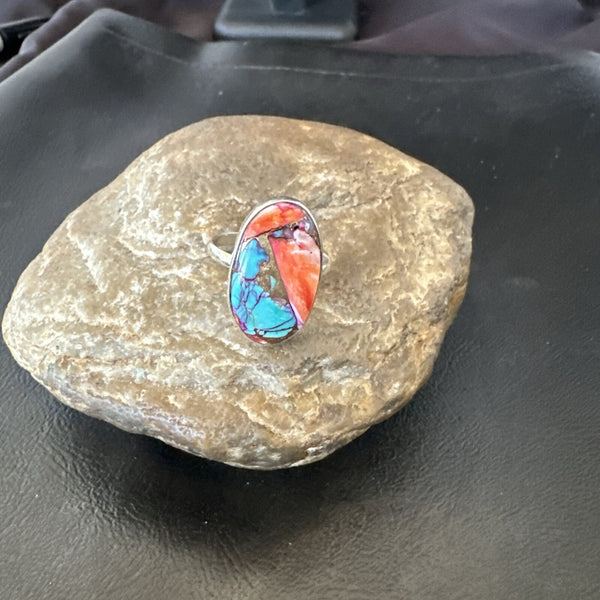 Blue Turquoise Spiny Oyster Southwestern Ring Size 11 | Sterling Silver | Authentic Native American Handmade | 18457