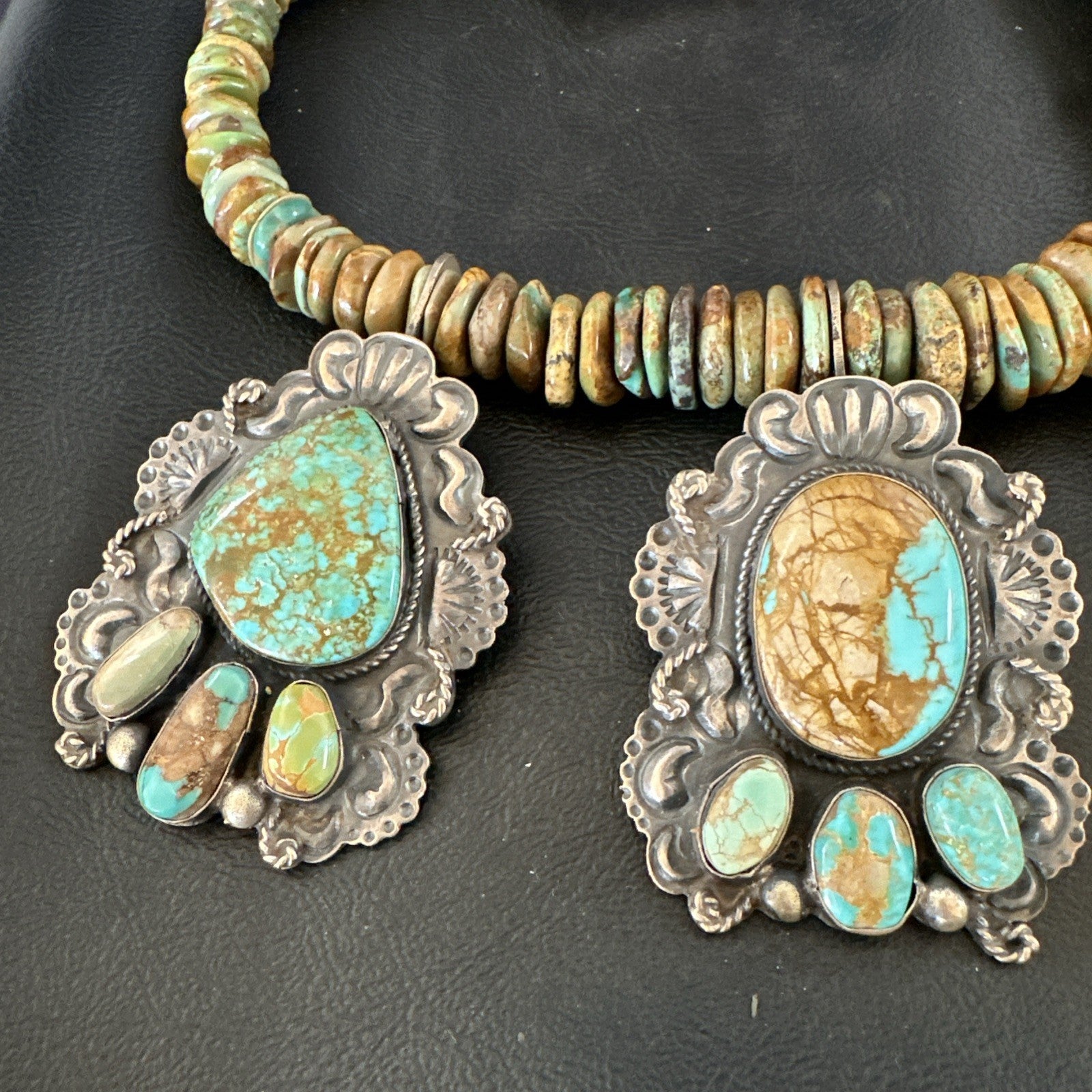 Statement Royston Turquoise Old Pawn 5 Navajo Sterling Silver Necklace 23" 19127