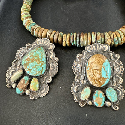 Statement Royston Turquoise Old Pawn 5 Navajo Sterling Silver Necklace 23" 19127