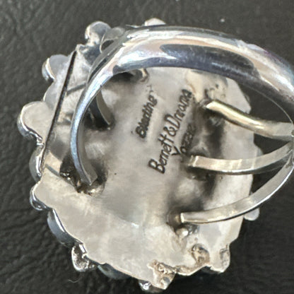 Orange Spiny Oyster Cluster Navajo Sterling Silver Ring Size 10 18397