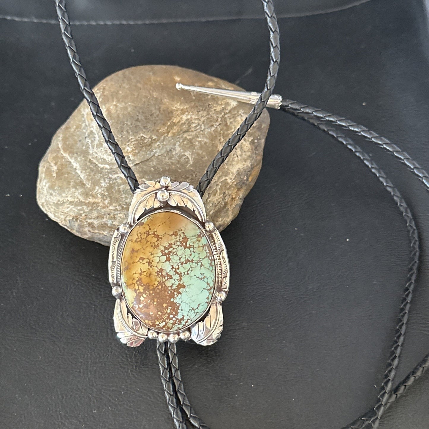 Mens Blue Golden Hills Turquoise Bolo Tie Sterling Silver Navajo 14787