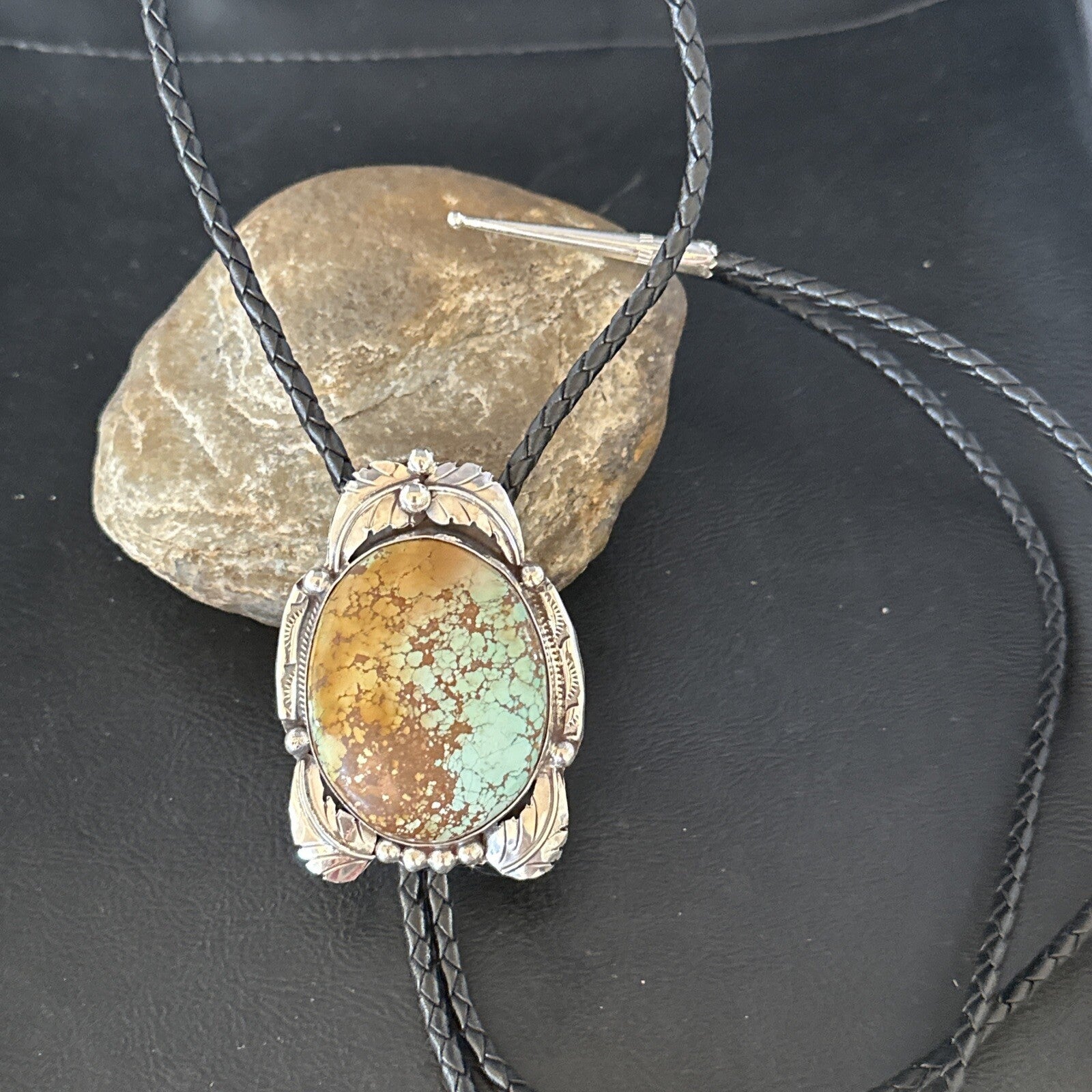Mens Blue Golden Hills Turquoise Bolo Tie Sterling Silver Navajo 14787