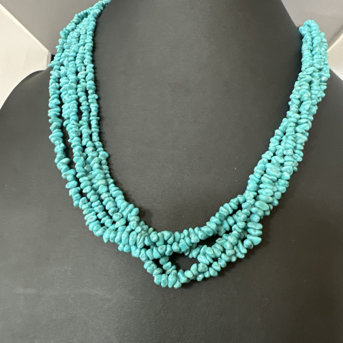 Navajo Sterling Silver  Nugget SB Blue Turquoise 5 Strands Necklace 20” 19662