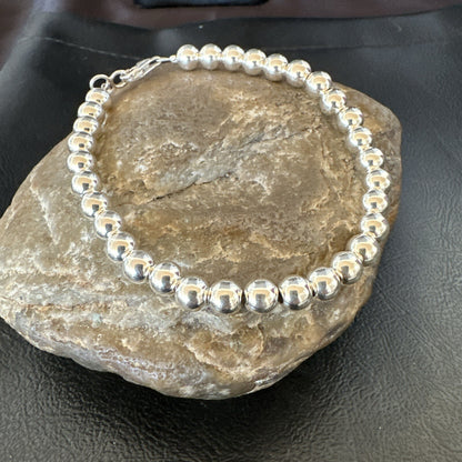 Shiny 6mm Beads 8” Sterling Silver Bracelet 90008