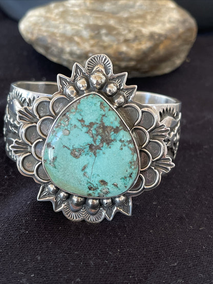 Native Mens Navajo Sterling Silver Handmade Turquoise Cuff Bracelet 1289