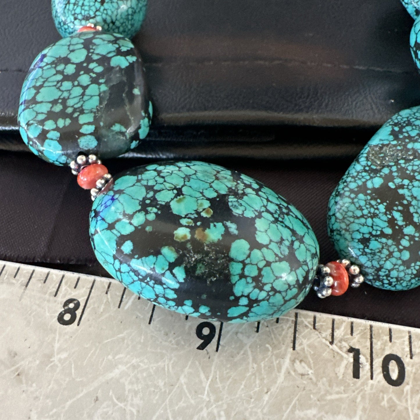 Blue Turquoise Red Spiny Chunky Navajo Sterling Silver Necklace 22” 19248