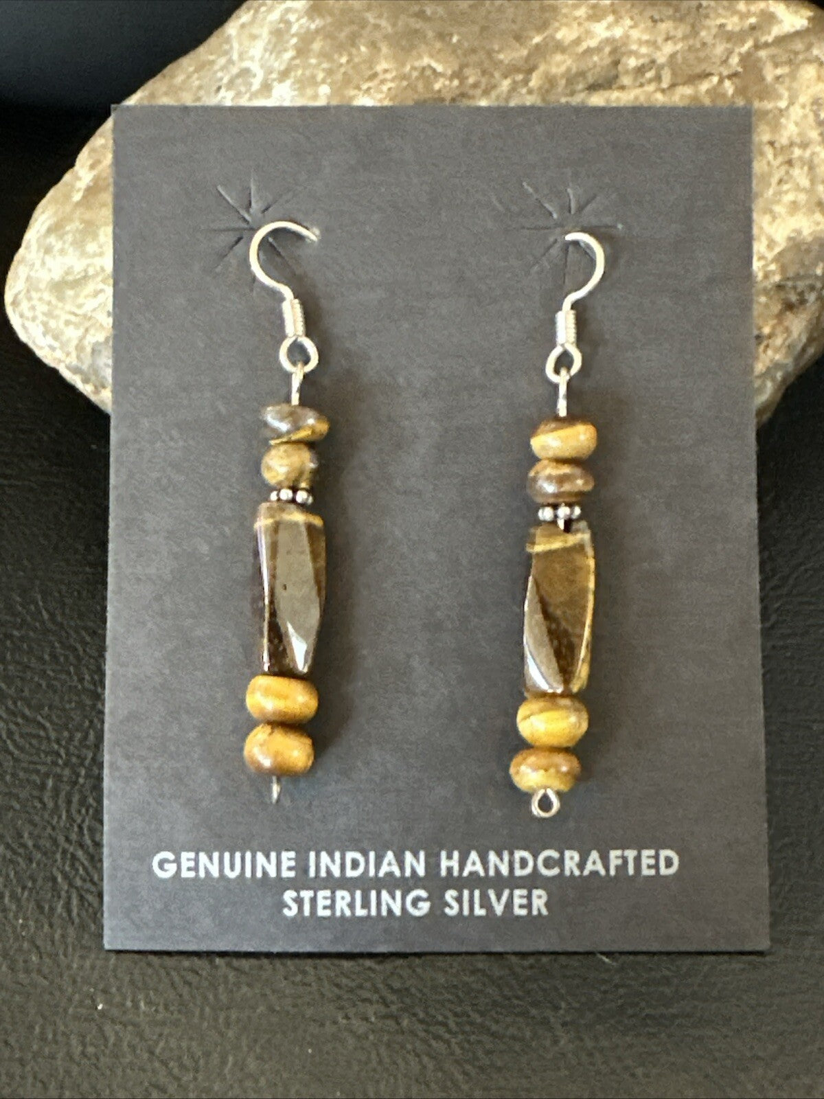 Brown Tigers Eye Southwestern Sterling Silver Earrings 18805