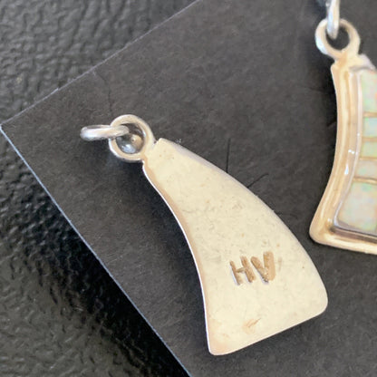 Womens White Opal Inlay Navajo Sterling Silver Dangle Post Earrings 12771