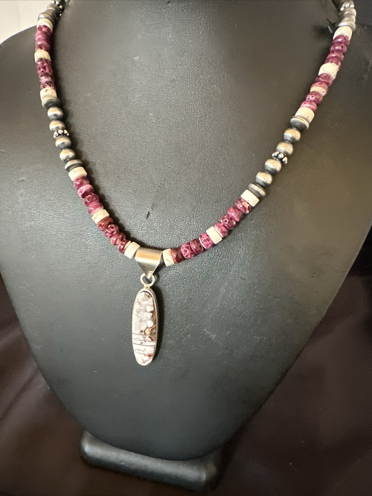 Purple Spiny Oyster Wild Horse Pendant Navajo Sterling Silver Necklace 17795