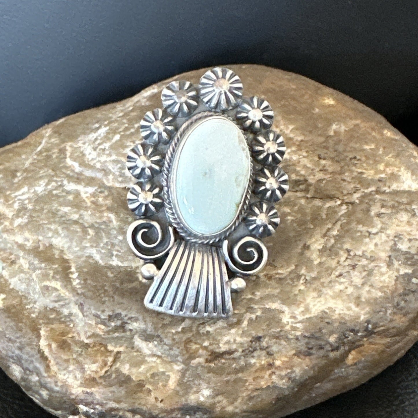 Women Blue Dry Creek Turquoise Navajo Sterling Silver Ring Sz 8.5 18615