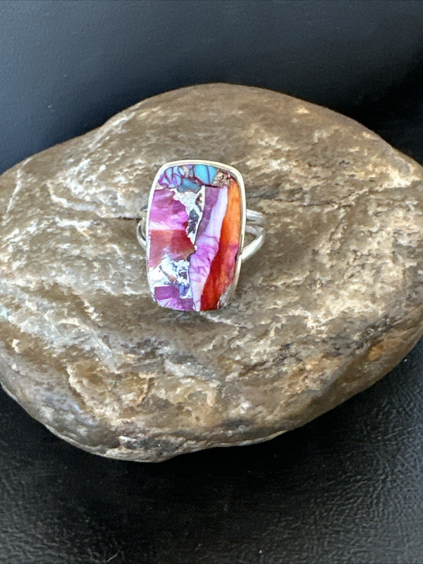 Blue Turquoise Spiny Oyster Southwestern Ring Size 9 | Sterling Silver | Authentic Native American Handmade | 18543