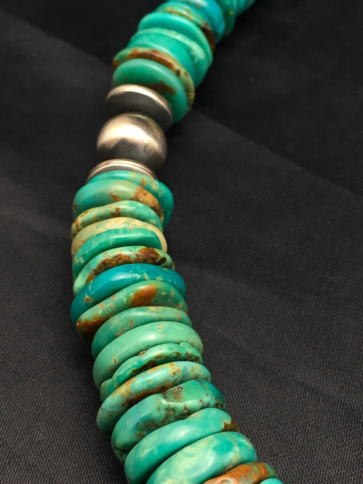 Navajo Graduated Turquoise Sterling Silver Necklace 18" 04045
