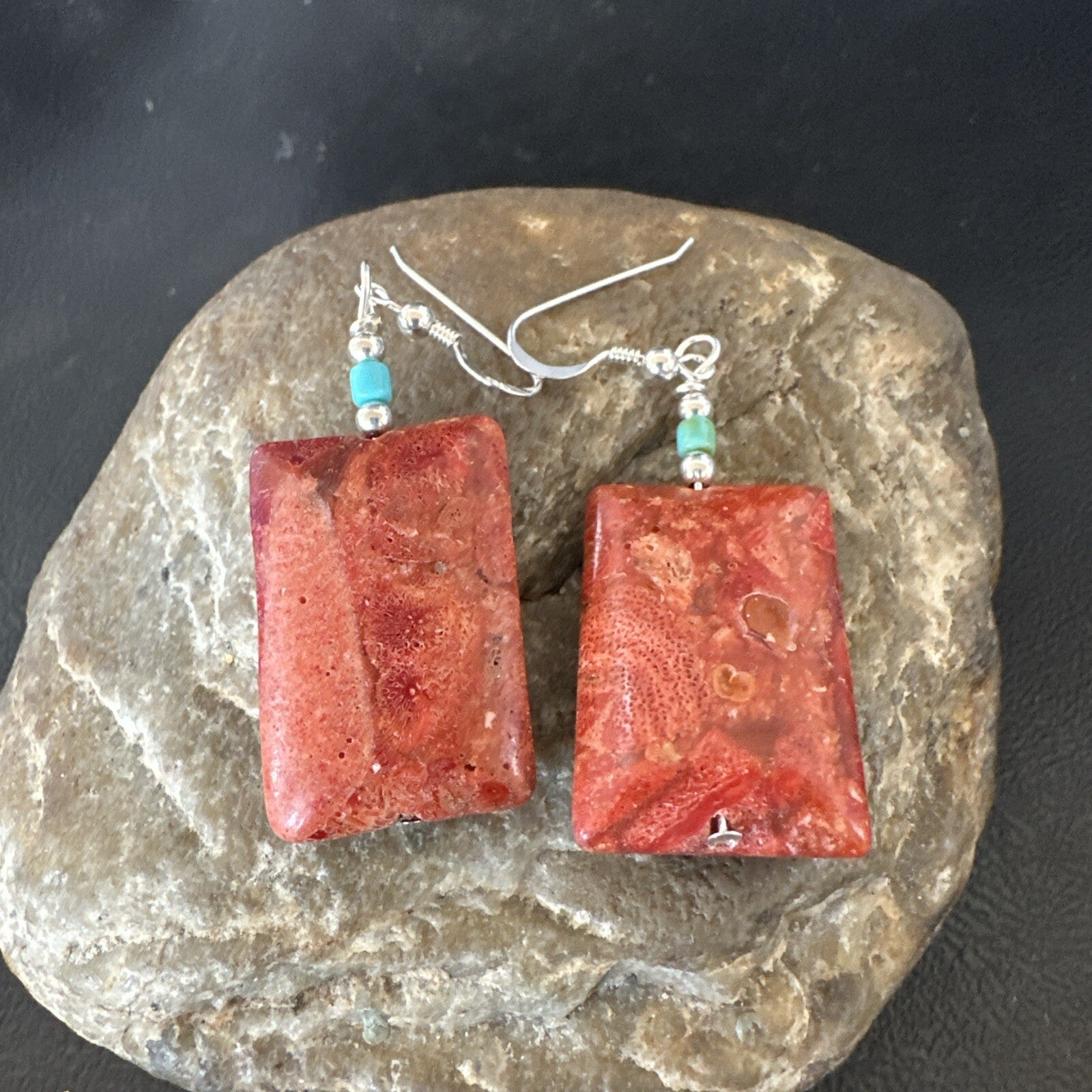 Apple Sponge Coral Southwestern Sterling Silver Earrings 1.5” 18838