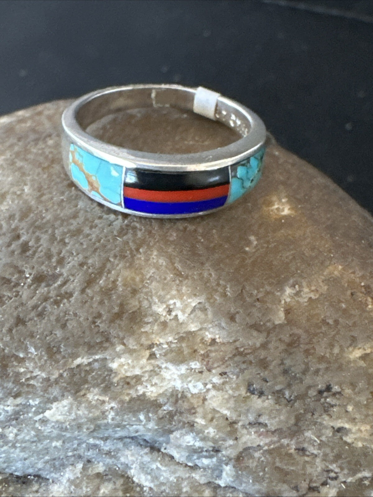 MultiColor Navajo Sterling Turquoise Spiny Oyster Inlay Ring Sz 6.5 18709
