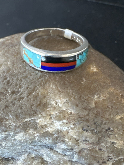 MultiColor Navajo Sterling Turquoise Spiny Oyster Inlay Ring Sz 6.5 18709