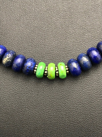 Lapis & Turquoise Beads Navajo Sterling Silver Necklace 03269