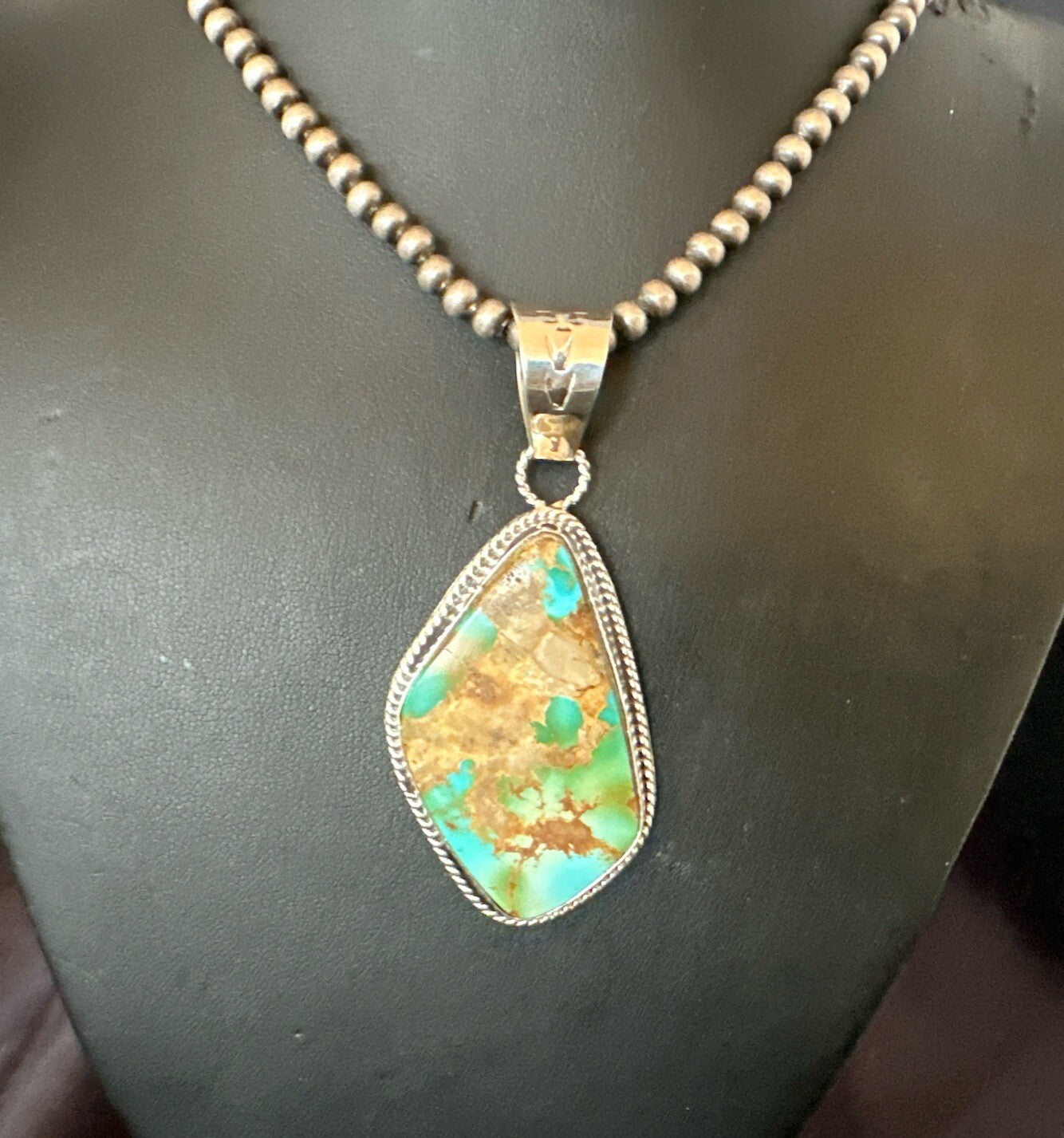 Mens Women Navajo Sterling Silver Green Royston Turquoise Necklace Pendant 18050