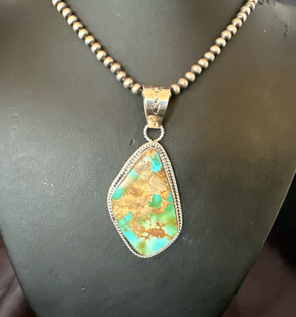 Mens Women Navajo Sterling Silver Green Royston Turquoise Necklace Pendant 18050