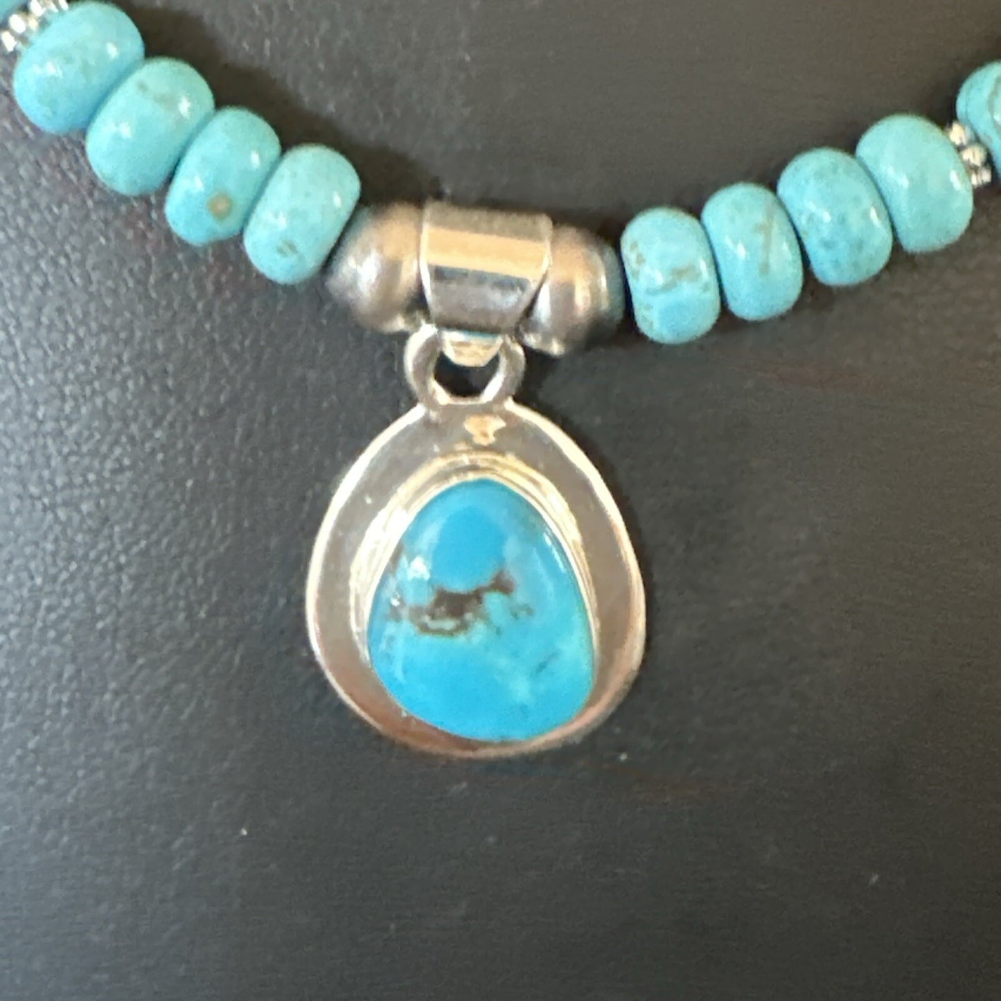 WoMens Blue Kingman Turquoise Pendant Navajo Sterling Silver Necklace 21" 17977