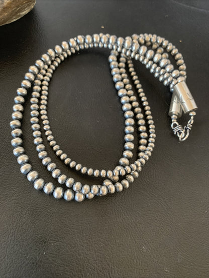 Native American 4, 5, 5 mm Sterling Silver Navajo Pearls 3 Strand 18” Necklace